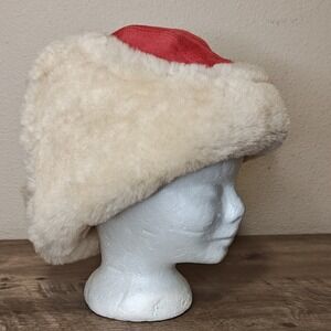 Minnetonka Trapper Hat Unisex Medium Red Cream Sheepskin Fur Suede Ushanka 9256